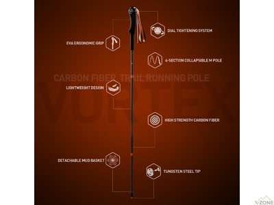 Палиці бігові Kailas Vortex Carbon Fiber Trail Running Pole 115-125 cm, Charcoal - фото