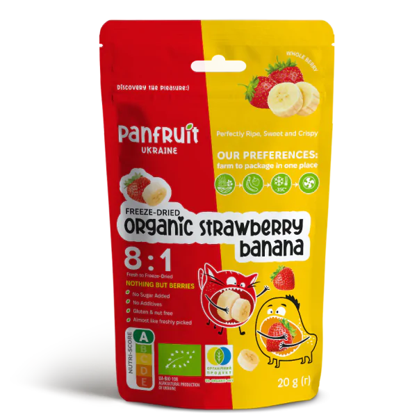 Сублимированный микс банан и клубника Panfruit Organic Strawberry & Banana 20 г - фото